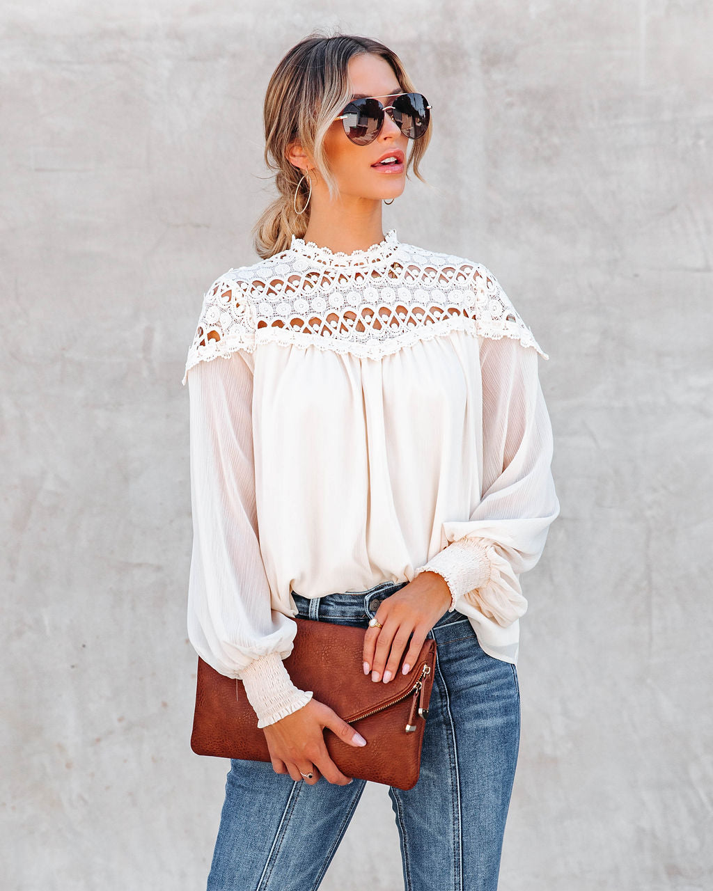 Wild As The Wind Crochet Lace Chiffon Top - Cream - SALE - Se7enfashion
