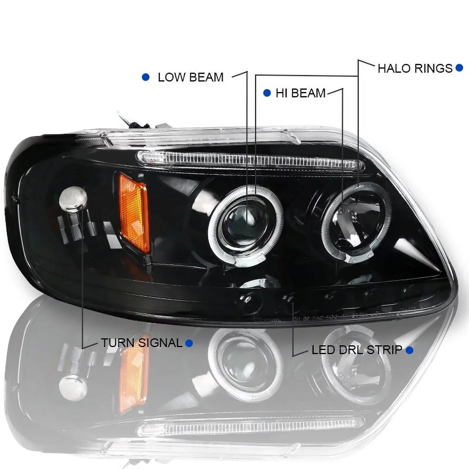 Spec-D Tuning Black LED Strip Projector Headlights With 6-LED Fog Lamps - Ford F150 Flareside 1997-2003, 04 Heritage - Image 4 Spec-D Tuning Black LED Strip Projector Headlights With 6-LED Fog Lamps - Ford F150 Flareside 1997-2003, 04 Heritage - Image 4