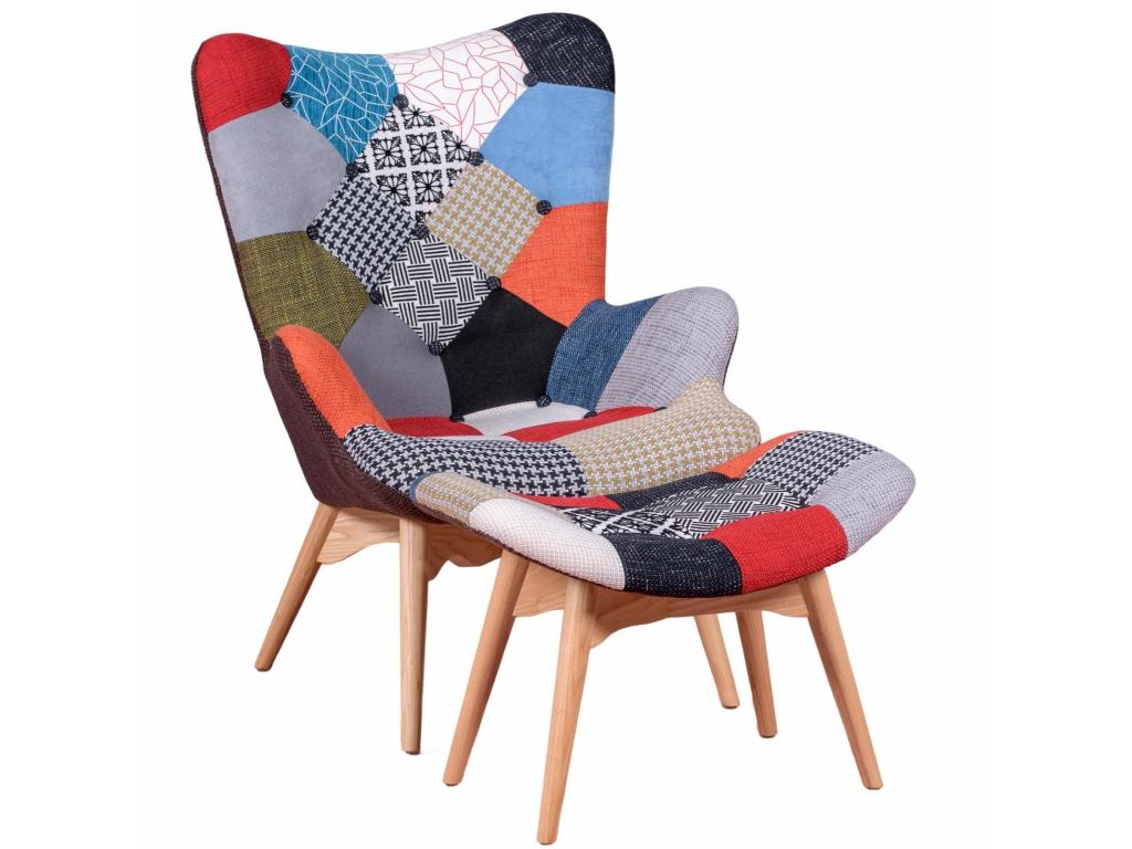 Sillón clásico con reposapiés tapizado en
