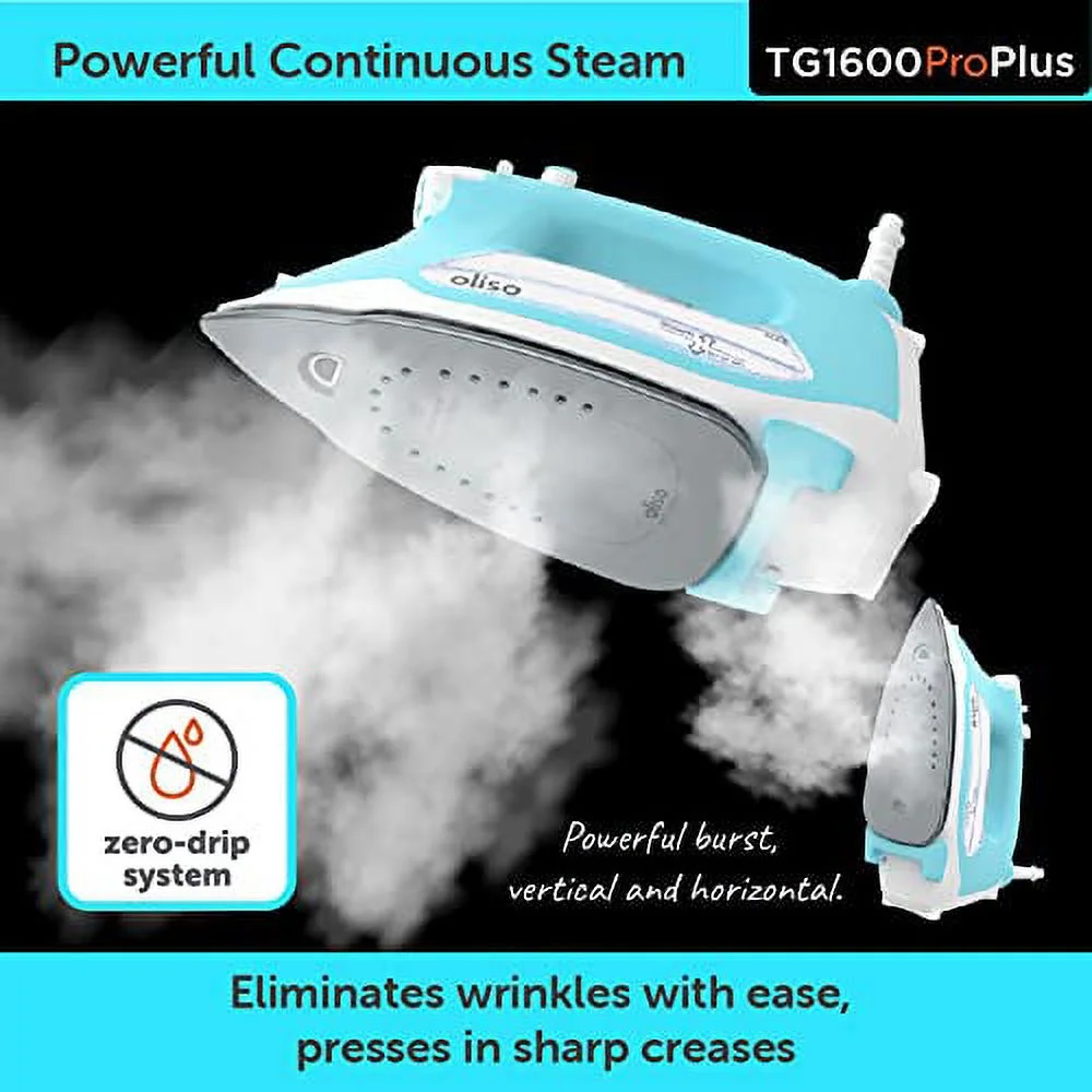 Oliso Pro Plus Ceramic-Coated Steam Iron, Blue - Image 8