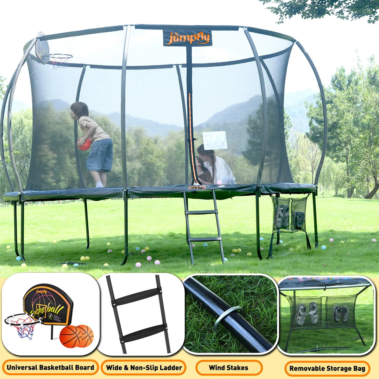 Jumpfly Trampoline 10FT Trampoline with Basketball Hoop-Curved Poles Reinforced Recreational Trampolines with Enclosure And Ladder-Outdoor Trampoline for Kids - Image 11