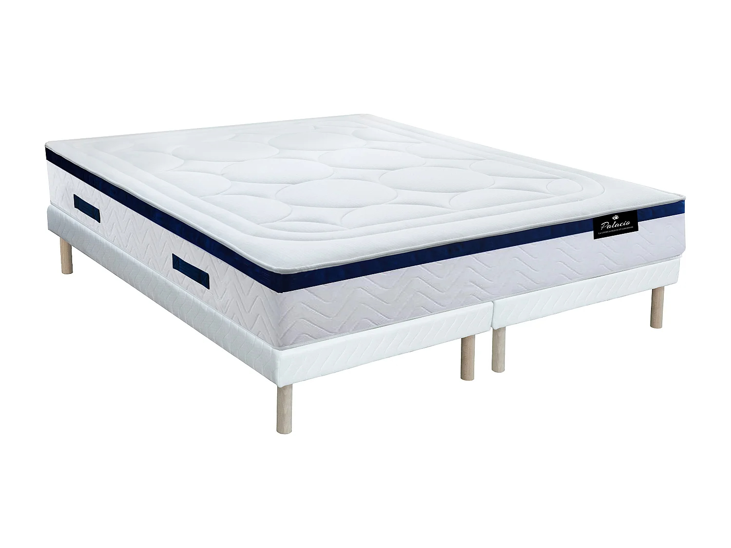 Conjunto de somier + colchón híbrido de muelles ensacados y memoria de forma MARQUIS de DREAMEA - 30 cm de grosor - 180x200 cm - Azul