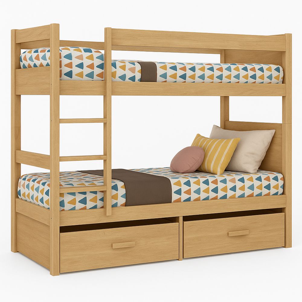 Cama litera de madera con almacenamiento, diseño moderno, ideal para habitaciones infantiles, dos niveles, tamaños individual, colores vibrantes