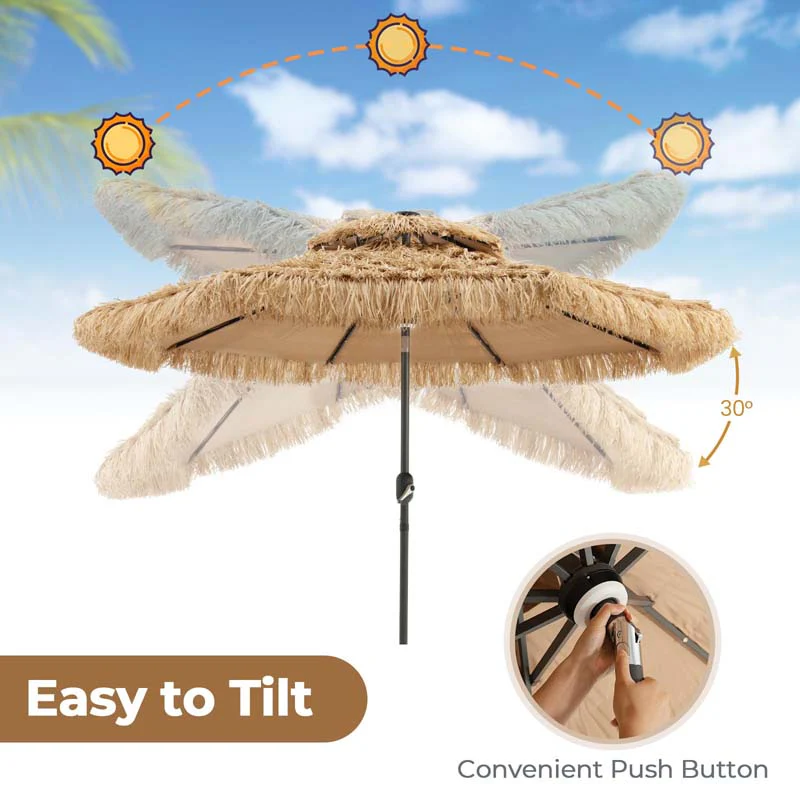 Eletriclife 9FT Thatched Tiki Patio Umbrella with 33 LED Lights
