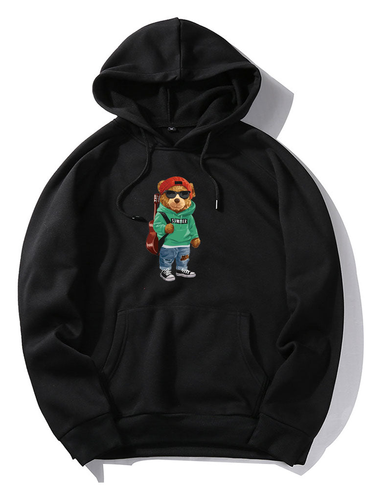Guitar Bear Print Hoodie
