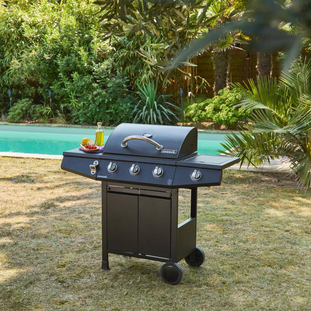 Treville 3 - Barbacoa de gas con 3 quemadores y 1 quemador lateral