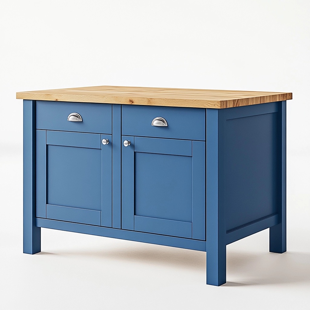 Isla de cocina azul con encimera de madera espacio de almacenamiento armario auxiliar para comedor madera maciza interior moderno CG6316006