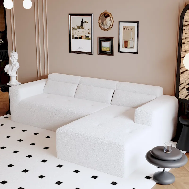 L Shaped Sectional Sofa with Upholstered Cushions and Modular Design