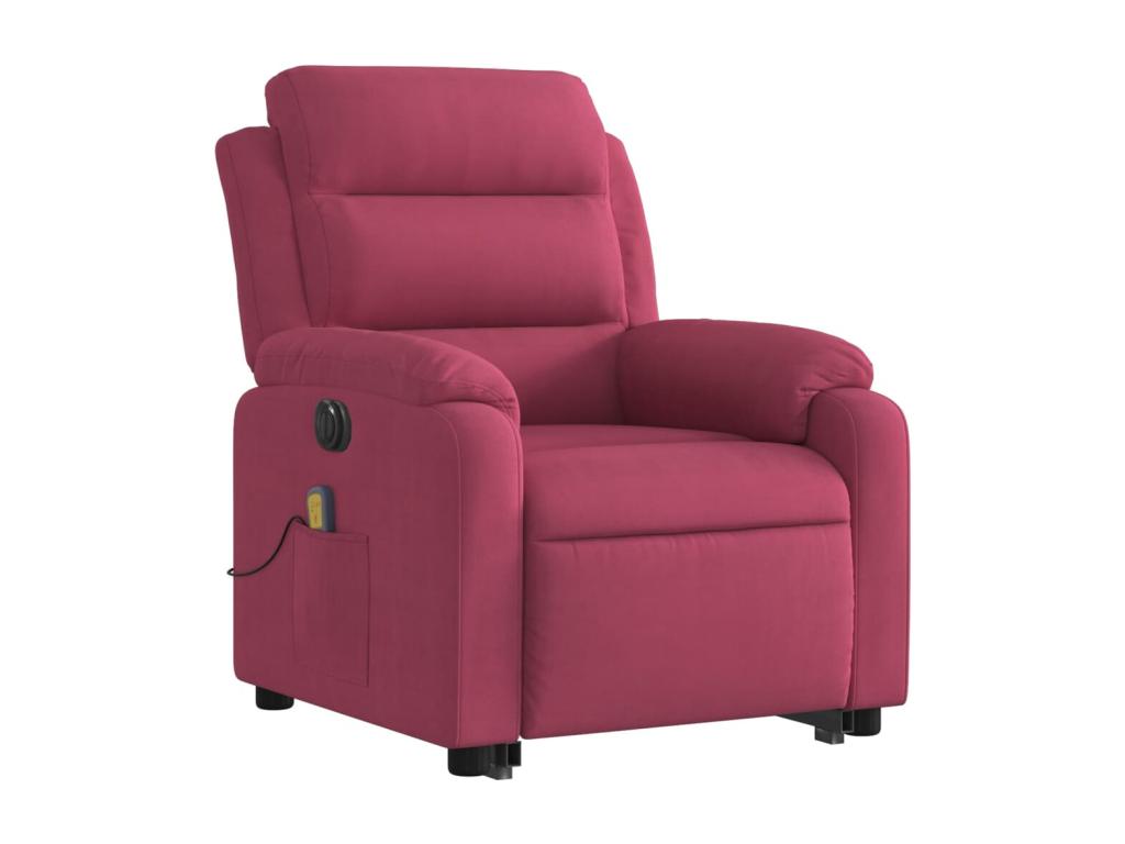 Sillón de masaje reclinable elevable terciopelo rojo tinto