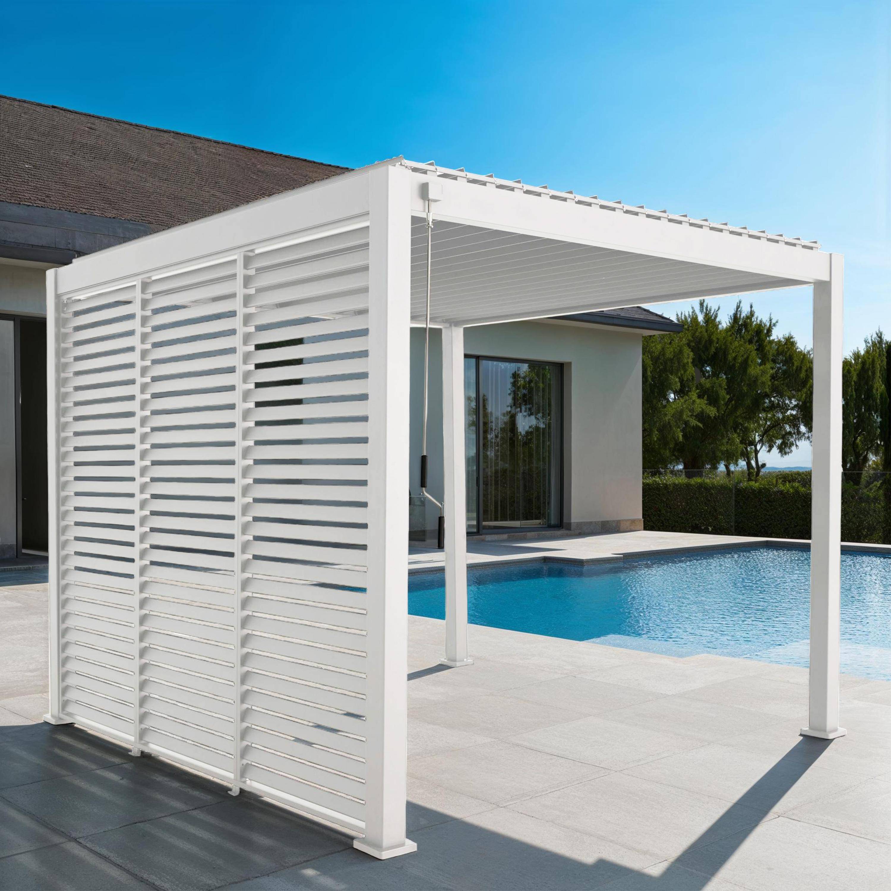 Triomphe 3x3m + accesorios - Pérgola bioclimática de aluminio 3x3m con lamas orientables V2 + 3 persianas
