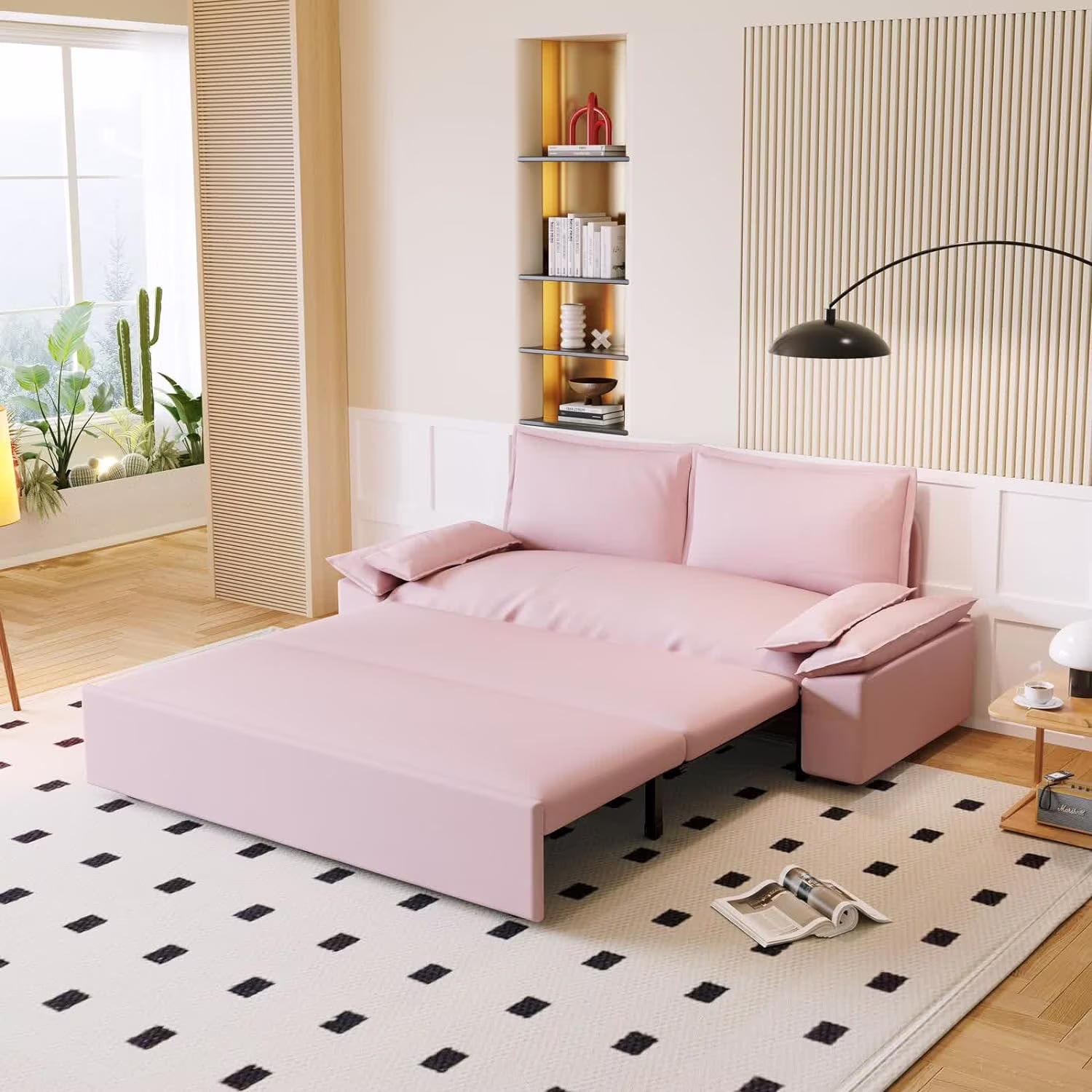 Tabaray 63.8" Futon Sofa Bed Queen Size, Pull Out Bed, 3-in-1 Convertible Sleeper Sofa with Side Pocket, Modern Plush Velvet Futon Couch for Living Room, Small Space, Apartment, Bedroom, Black - Image 6