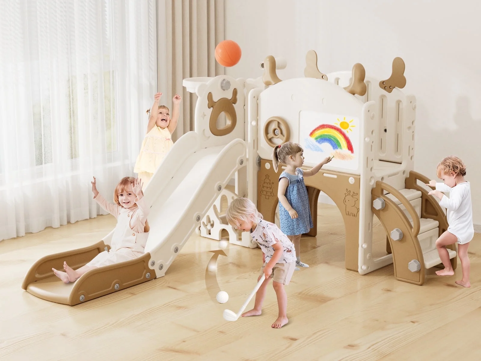 Korimefa 11-in-1 Toddler Slide Set with Golf, Basketball Hoop, Kids Slide for Toddlers Age 1-4, Climber Slip and Slides, Baby Outdoor Toys - Image 33