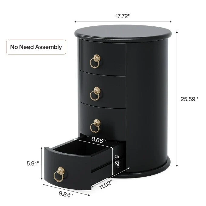 No Assembly Solid Wood End Table, Vintage Round Side Drawers Table
