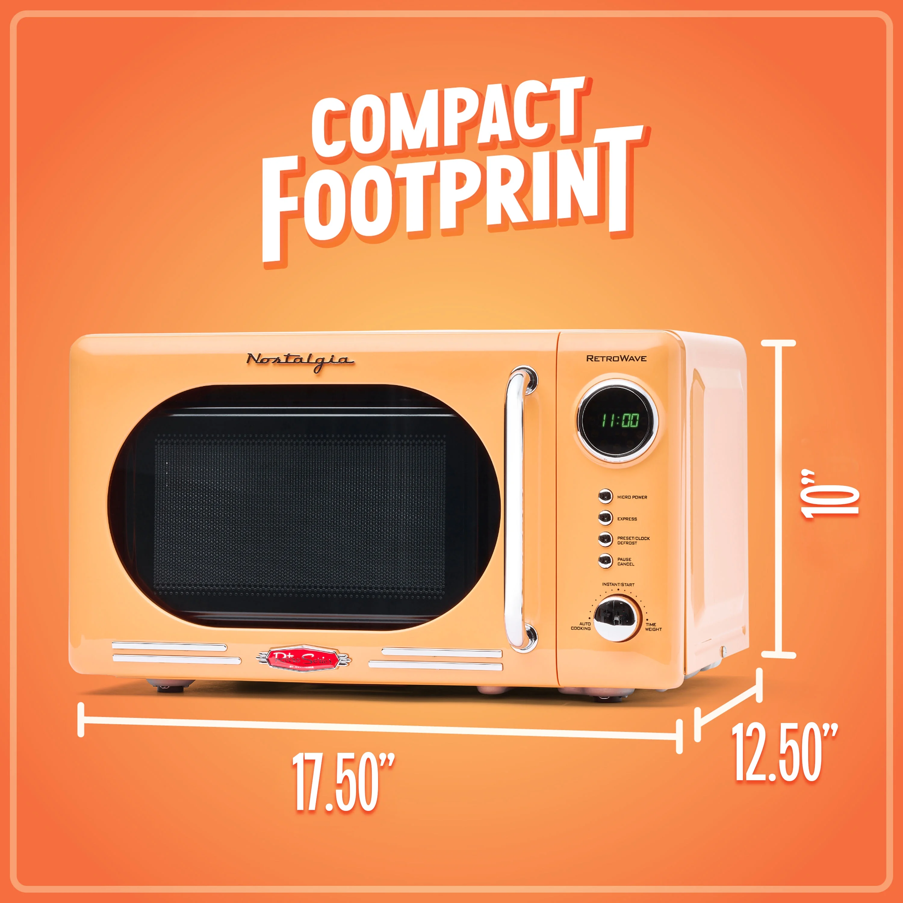 Nostalgia Retro Compact Countertop Microwave Oven - 0.7 Cu. Ft. - 700-Watts with LED Digital Display - Child Lock - Easy Clean Interior - Orange - Image 8