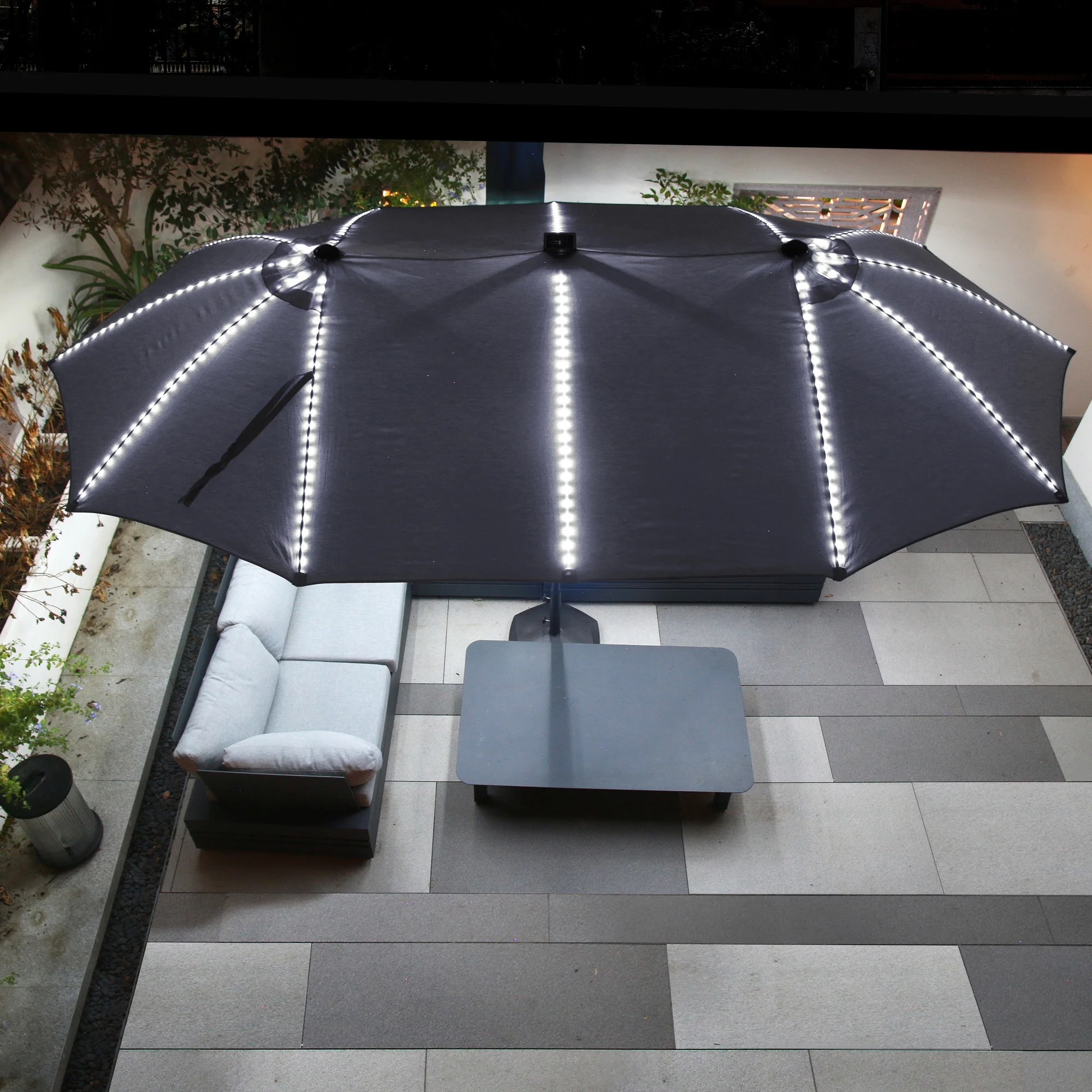 Mondawe 15ft Patio Umbrella, Large Double-Sided Solar LED Outdoor Umbrella with Fiberglass Ribs and Base for Deck Pool, Navy Blue - Image 2