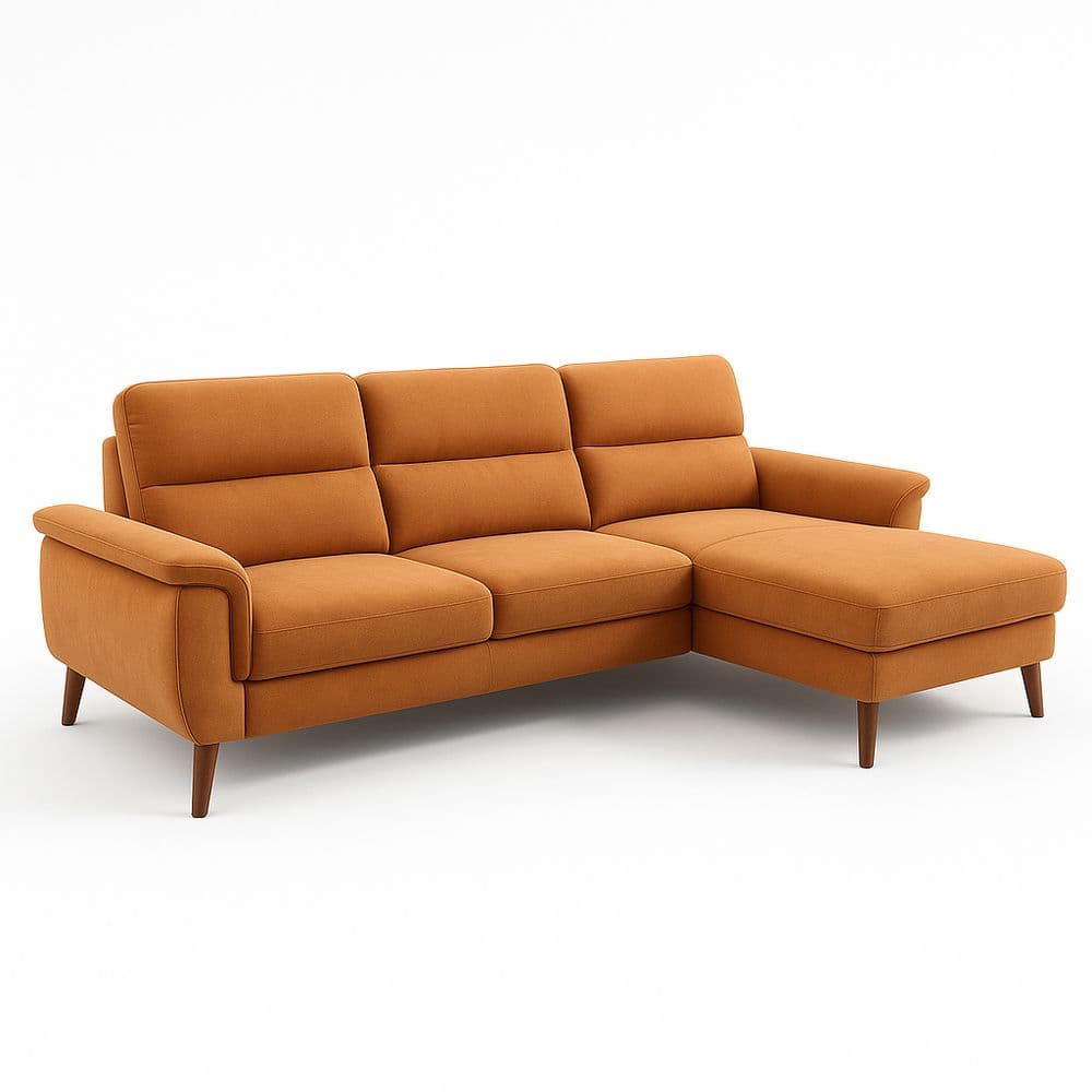 Sofá Modular de Tela Marrón Seccional 3 Plazas con Chaise Longue