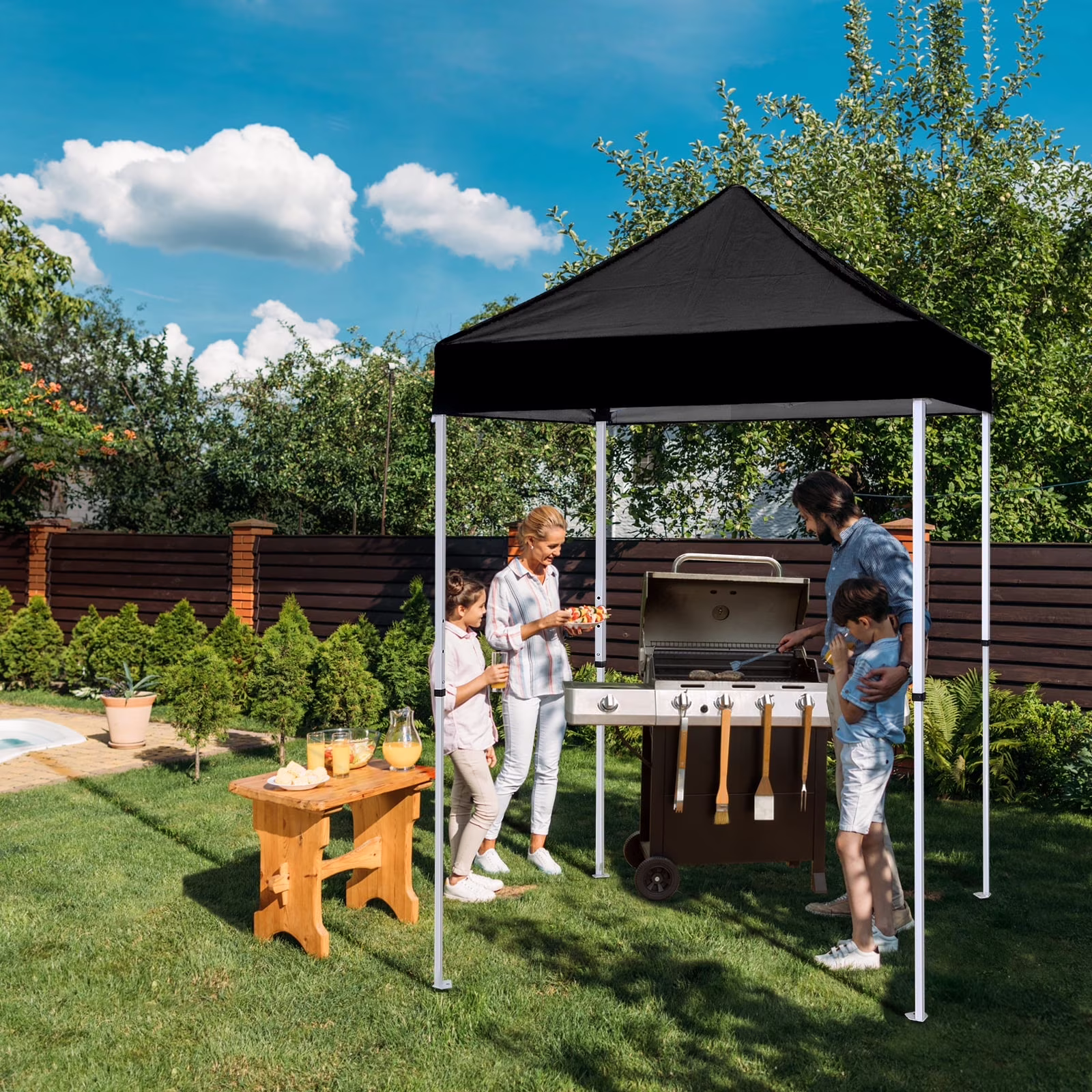 EAGLE PEAK 5x5 Pop up Canopy Tent Instant Outdoor Canopy Easy Set - up Straight Leg Folding Shelter（blue）