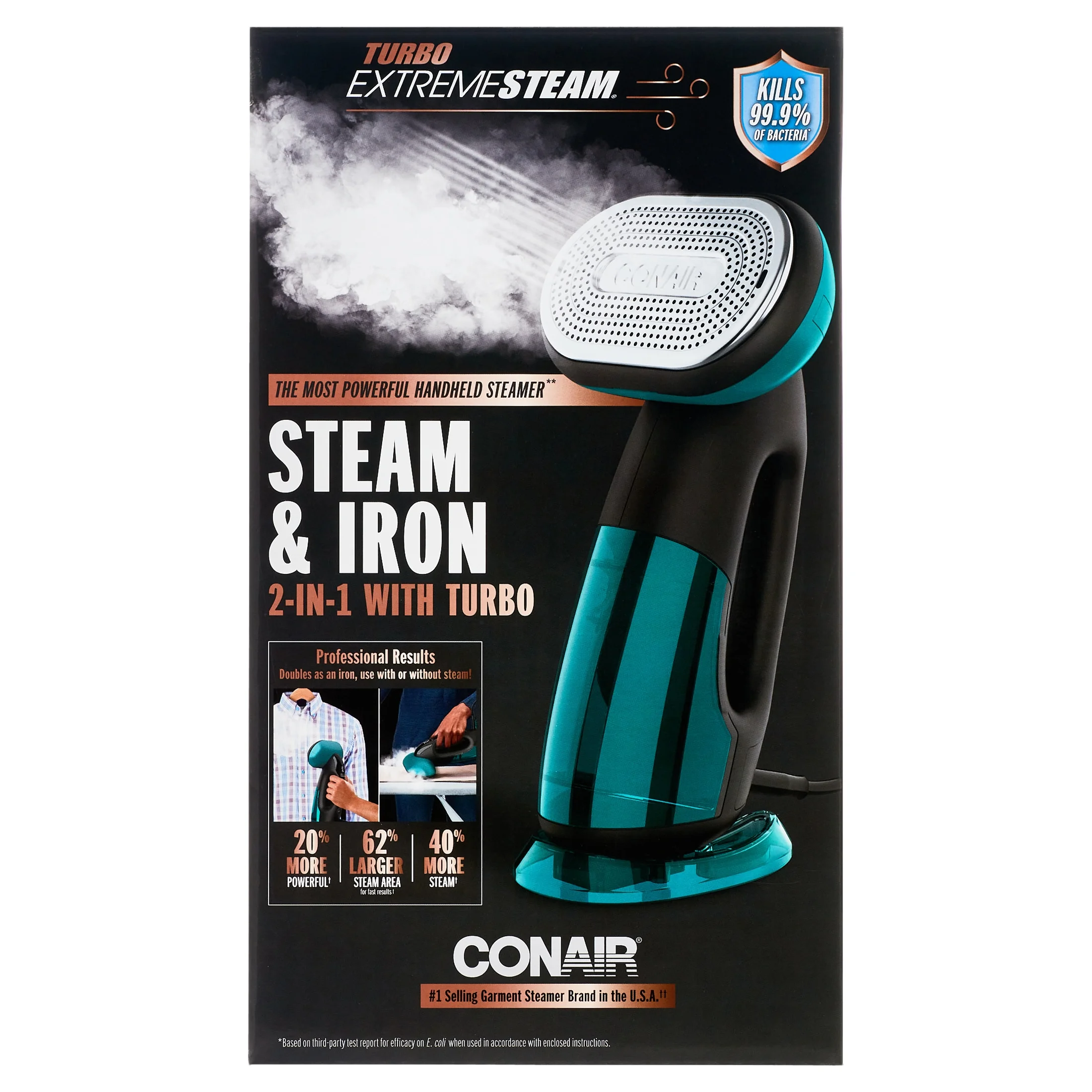 Conair Turbo ExtremeSteam 1875 Watt Handheld Fabric, 2-in-1 Steam and Iron Garment Steamer, One Size, Black/Green GS107 - Image 9