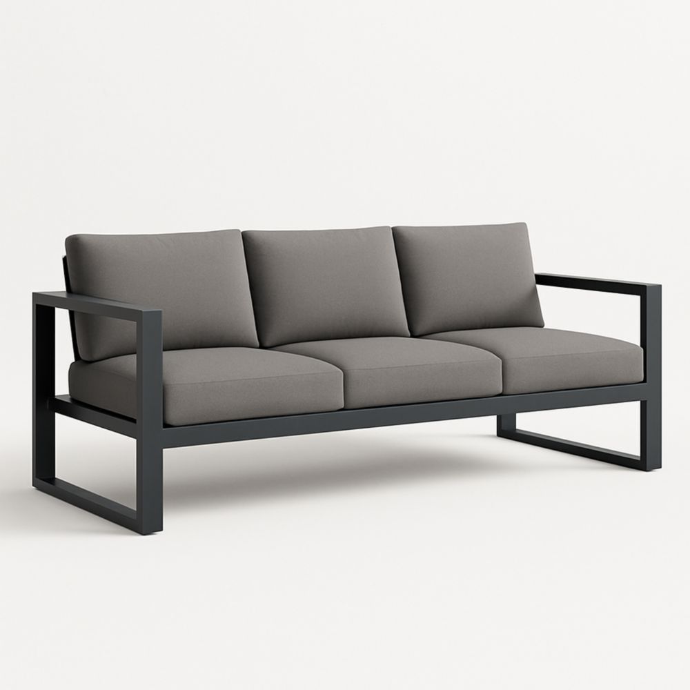 sofá de 3 plazas metal tapizado gris 200 cm x 80 cm x 75 cm