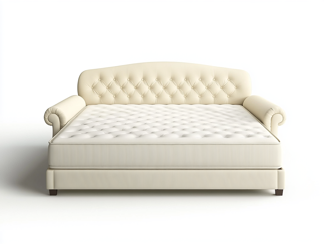 Sofá cama de piel sintética crema estilo clásico para sala de estar tamaño queen