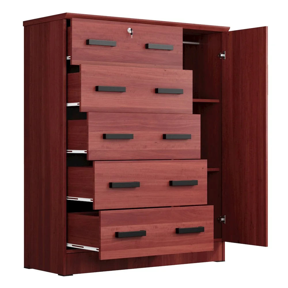 Better Home Products JCF Sofie 5 Drawer Wooden Tall Chest Wardrobe in Mahogany - Image 10