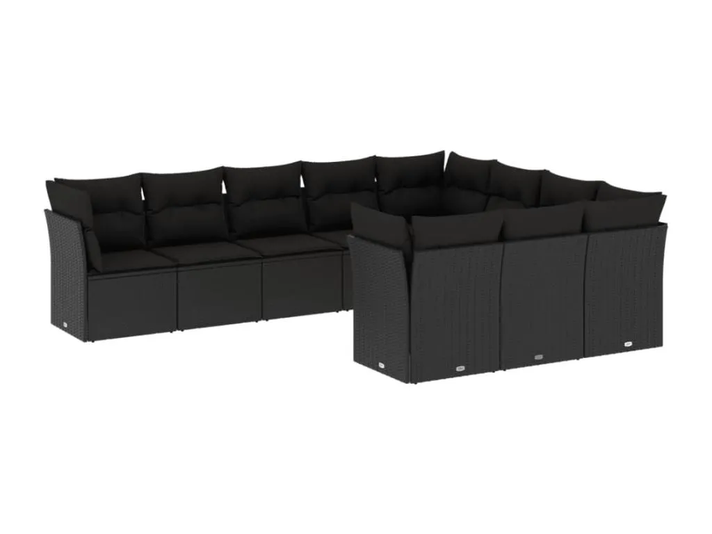 Set de diez sofás de jardín con cojines de ratán sintético negro  TP0743491