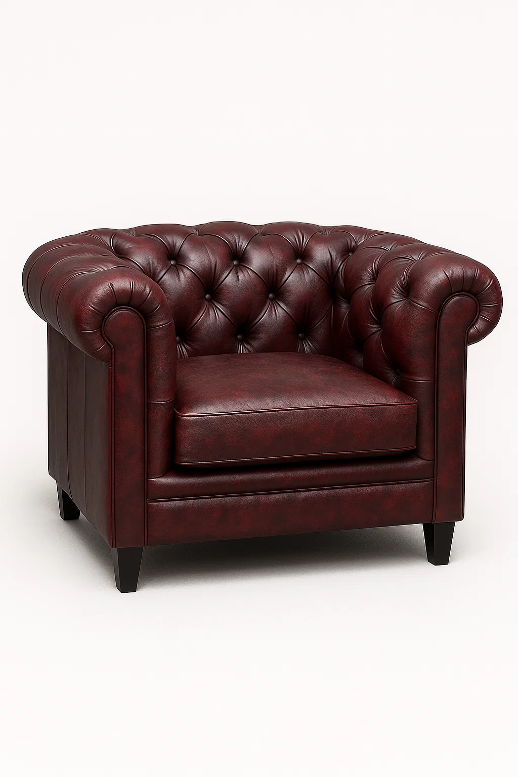 Sillón de piel rojo estilo chesterfield