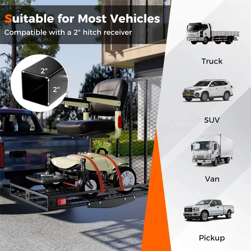 Eletriclife 500 LBS Hitch Mount Mobility Scooter Carrier Heavy-Duty Wheelchair Cargo Rack with Foldable Ramp
