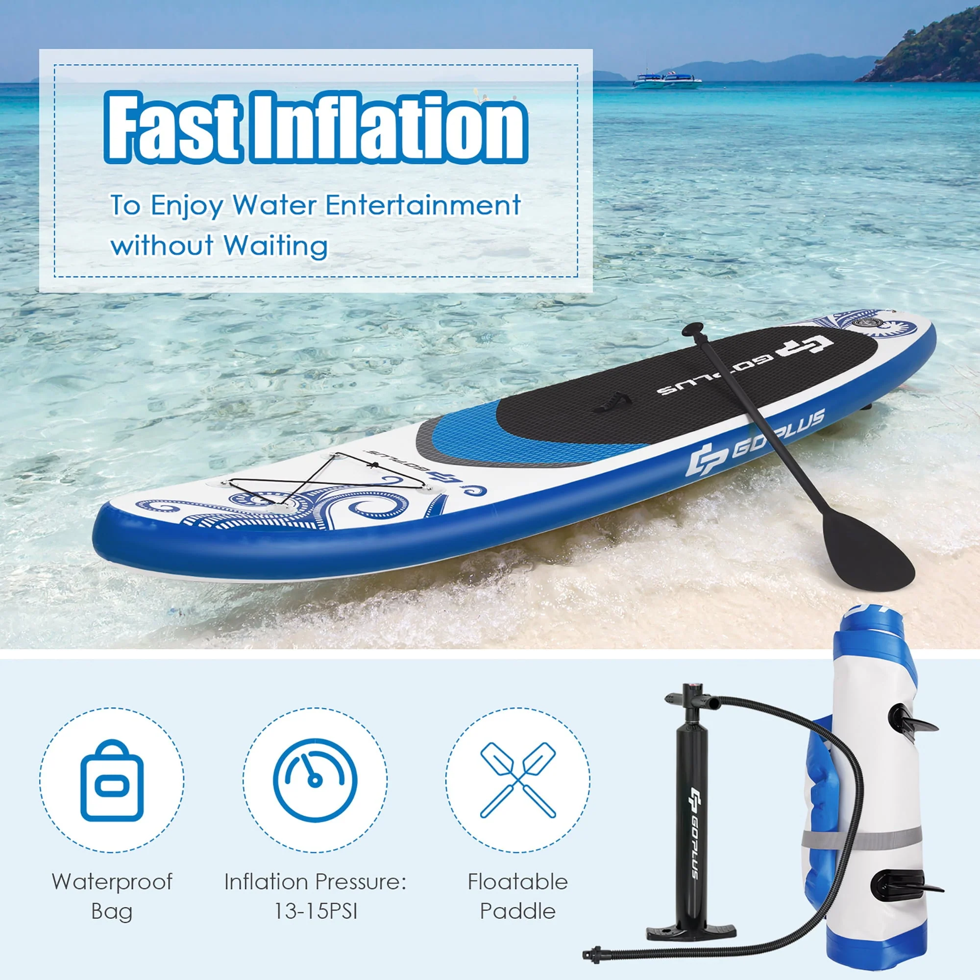 Goplus 10.5-?Inflatable Stand Up Paddle Board 6" Thick SUP W/Carrying Bag Aluminum Paddle - Image 6