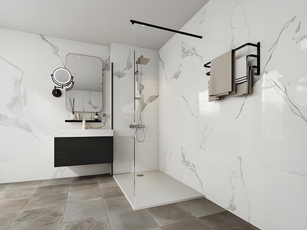 Plato de ducha de resina para instalar o empotrar con sifón - Blanco - 120 x 90 cm - MIRNOSA