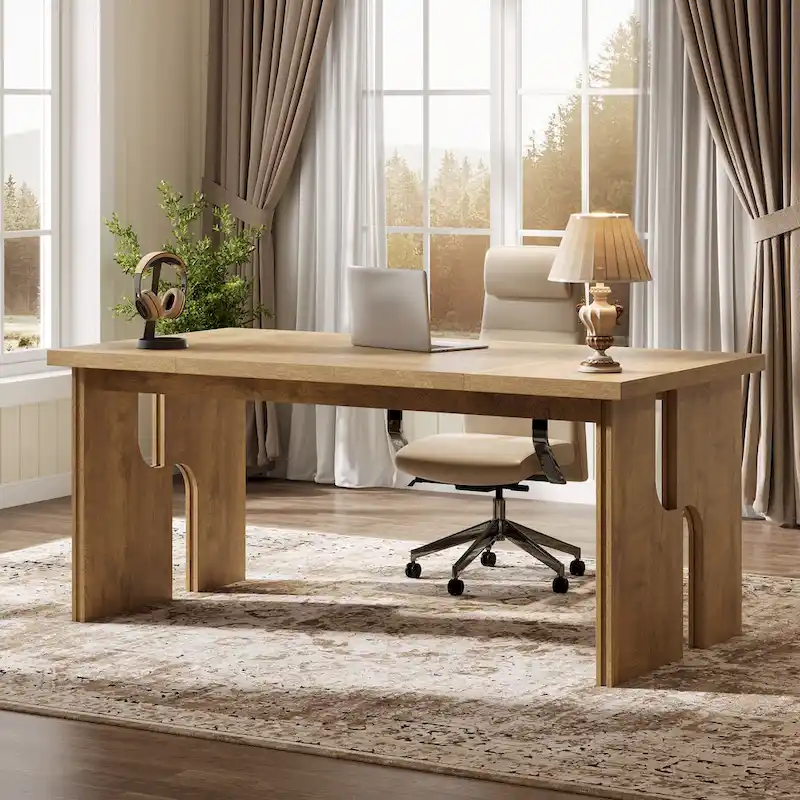 63-Inch Farmhouse Executive Desk with Unique Legs - Industrial Style Office Furniture for Home