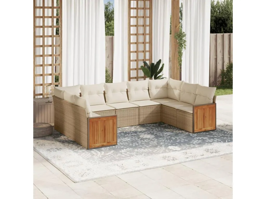 Set de sofás de jardín 9 pzas con cojines ratán sintético beige UJME65927