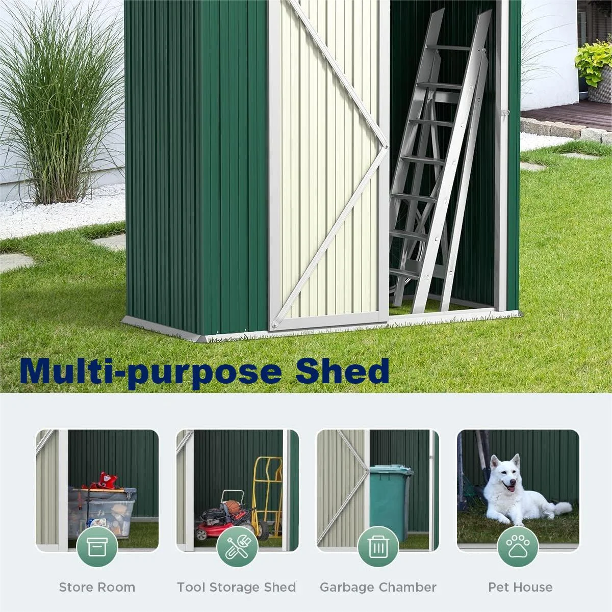 5' x 3' Outdoor Storage Shed, Metal Outdoor Storage Cabinet with Single Lockable Door, Waterproof Tool Shed,Gray - Image 24