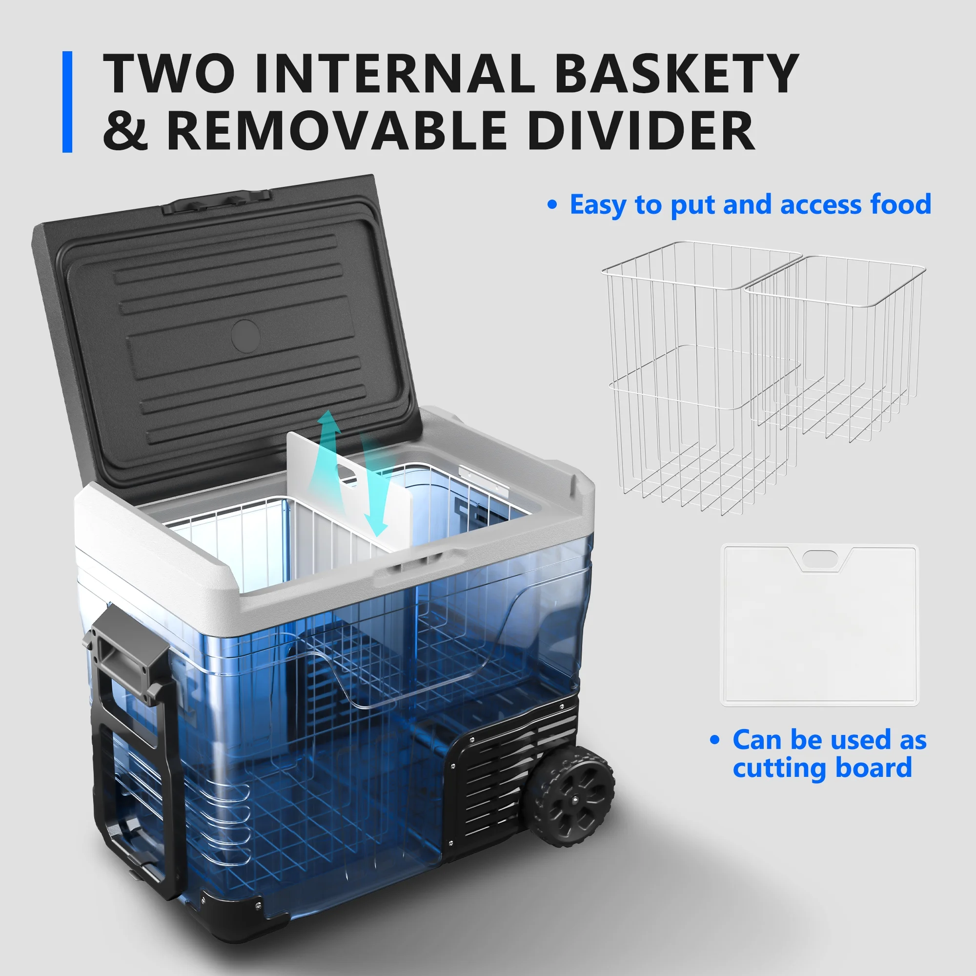 Simzlife 12V Car Refrigerator, 37QT Electric Cooler DC/AC, -4-H~68-H, RV Freezer Fridge Cooler with Wheels & 2 Baskets - Image 12