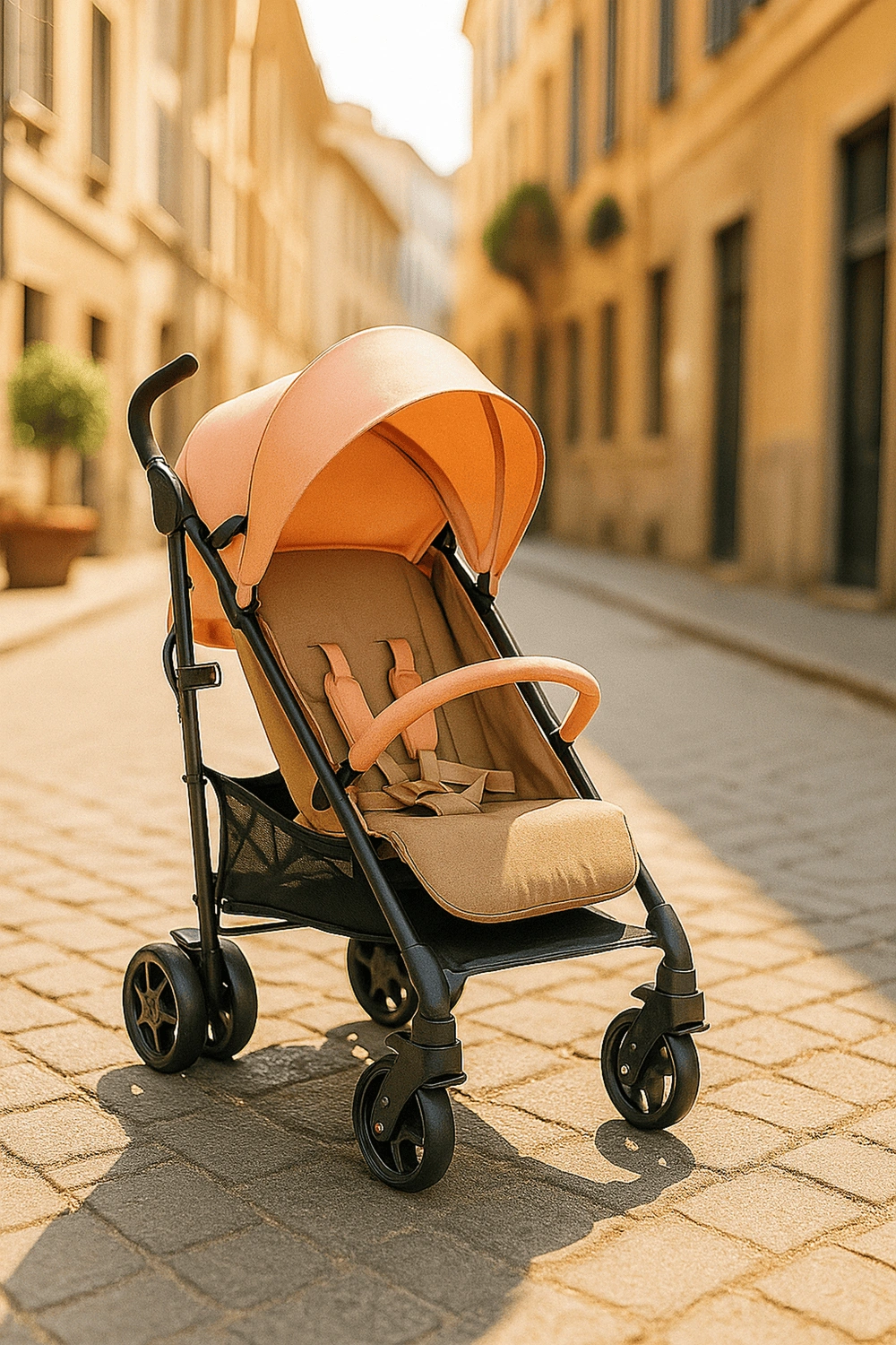 Cochecito de bebé, carrito ligero plegable con respaldo ajustable en 3 posiciones y arnés de seguridad de 5 puntos, hasta 22 kg, color naranja tostado, apto para 0 - 48 meses