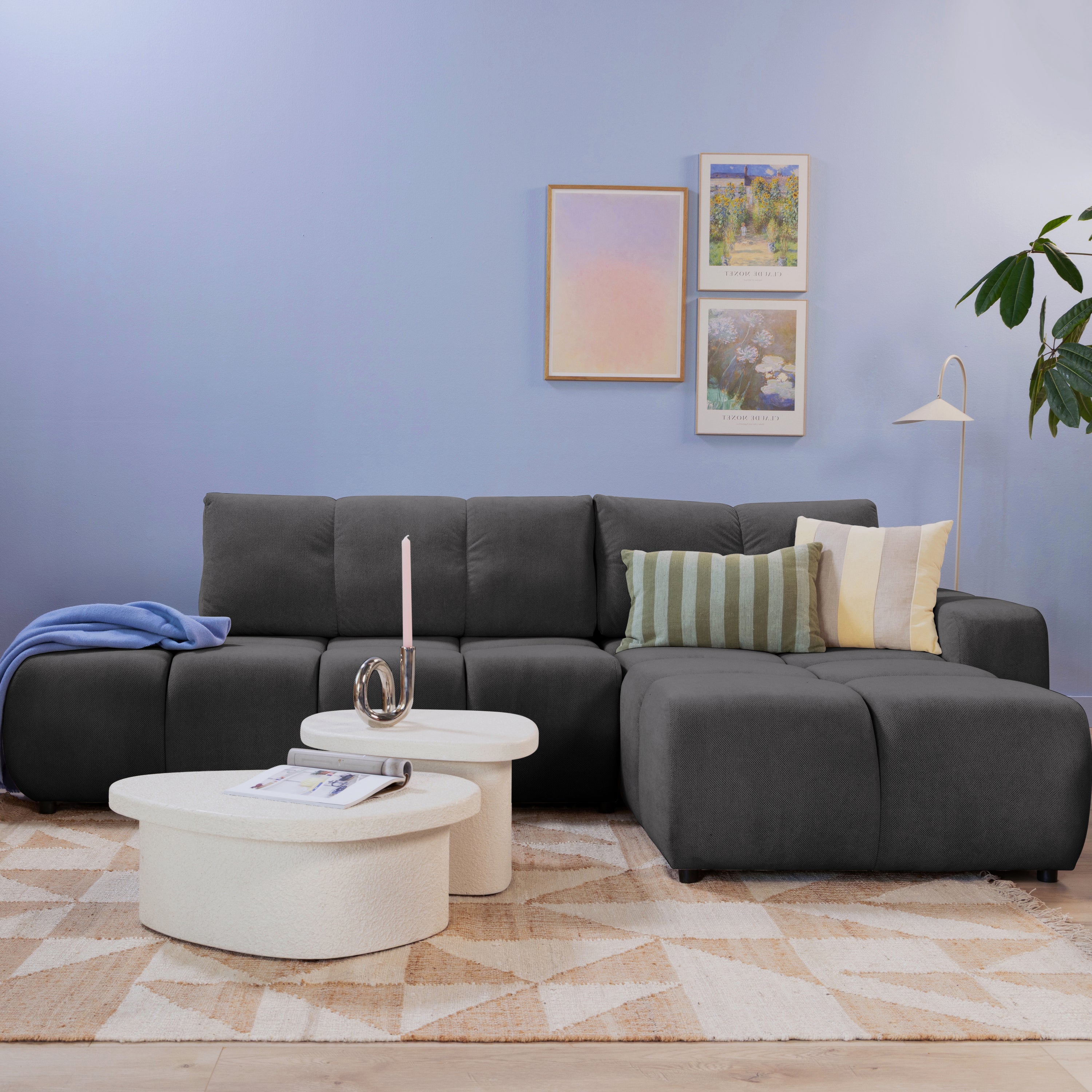 by fonQ Charme Hoekbank Rechts met Slaapfunctie - Weefstof - Antraciet