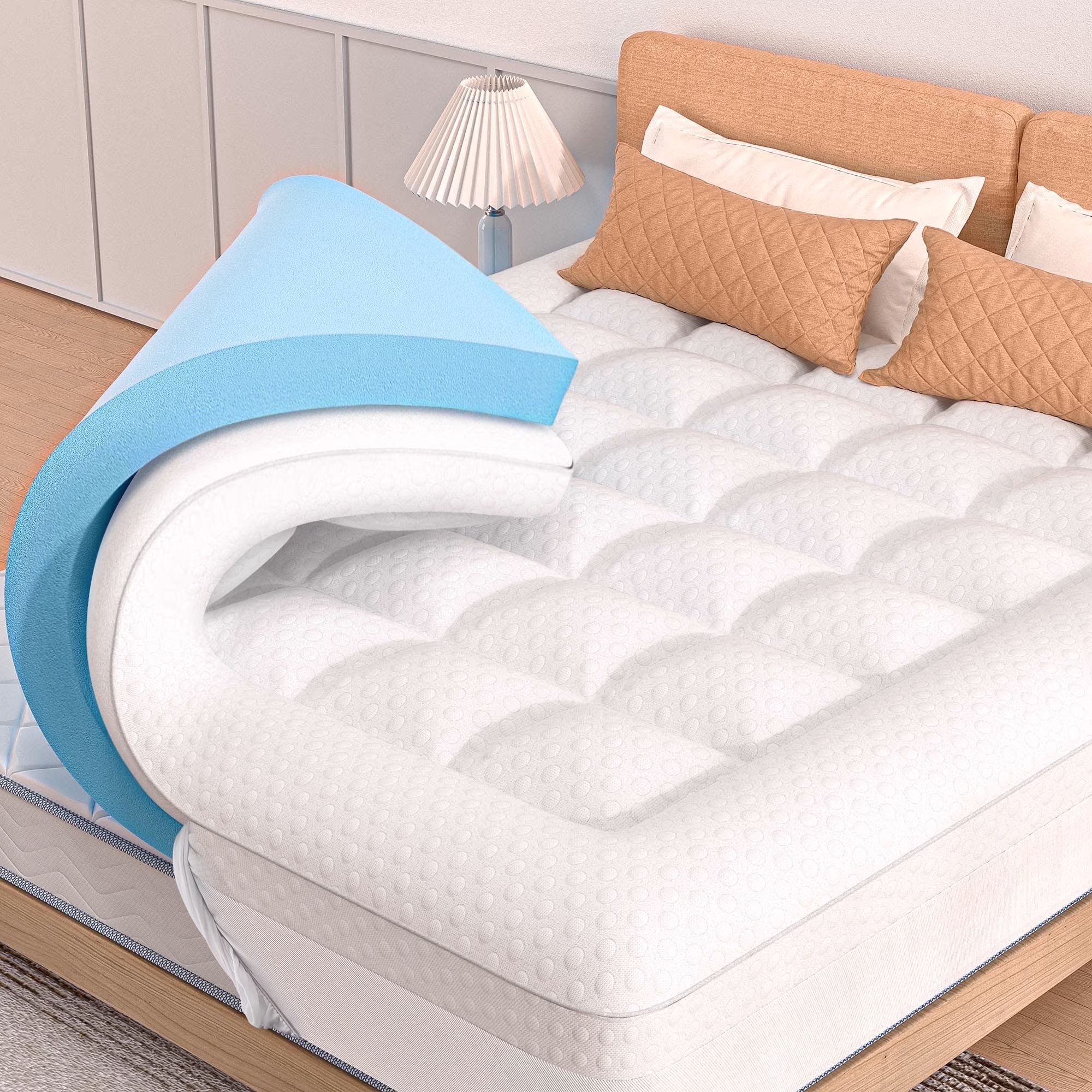 COOLHUT 4 - Inch Dual Layer Gel Memory Foam Mattress King Size, 2 - Inch Cooling Gel Memory Foam Plus 2 - Inch 100% 400TC Ultra Thick Soft Mattress Pillow Cover, Cool Comfort, Breathable Pressure Reduction(Full/White)
