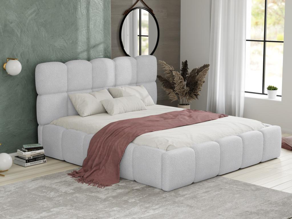 Canapé abatible de 180x200 cm - Tela rizada - Gris claro Colchón - Casabellaes 01128VQEQ
