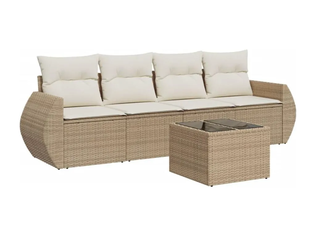 Juego de sofás jardín con cojines 5 pzas ratán sintético beige 19078NPIJ