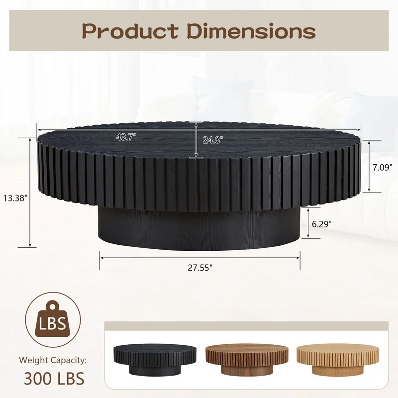 FFH 43.7 inch Oval Coffee Table for Living Room,Handcraft Rustic Corner Coffee Table Nature Wood Relief Sturdy Pedestal for Apartmen,Side Table Centre Table,Nature Wood - Image 67