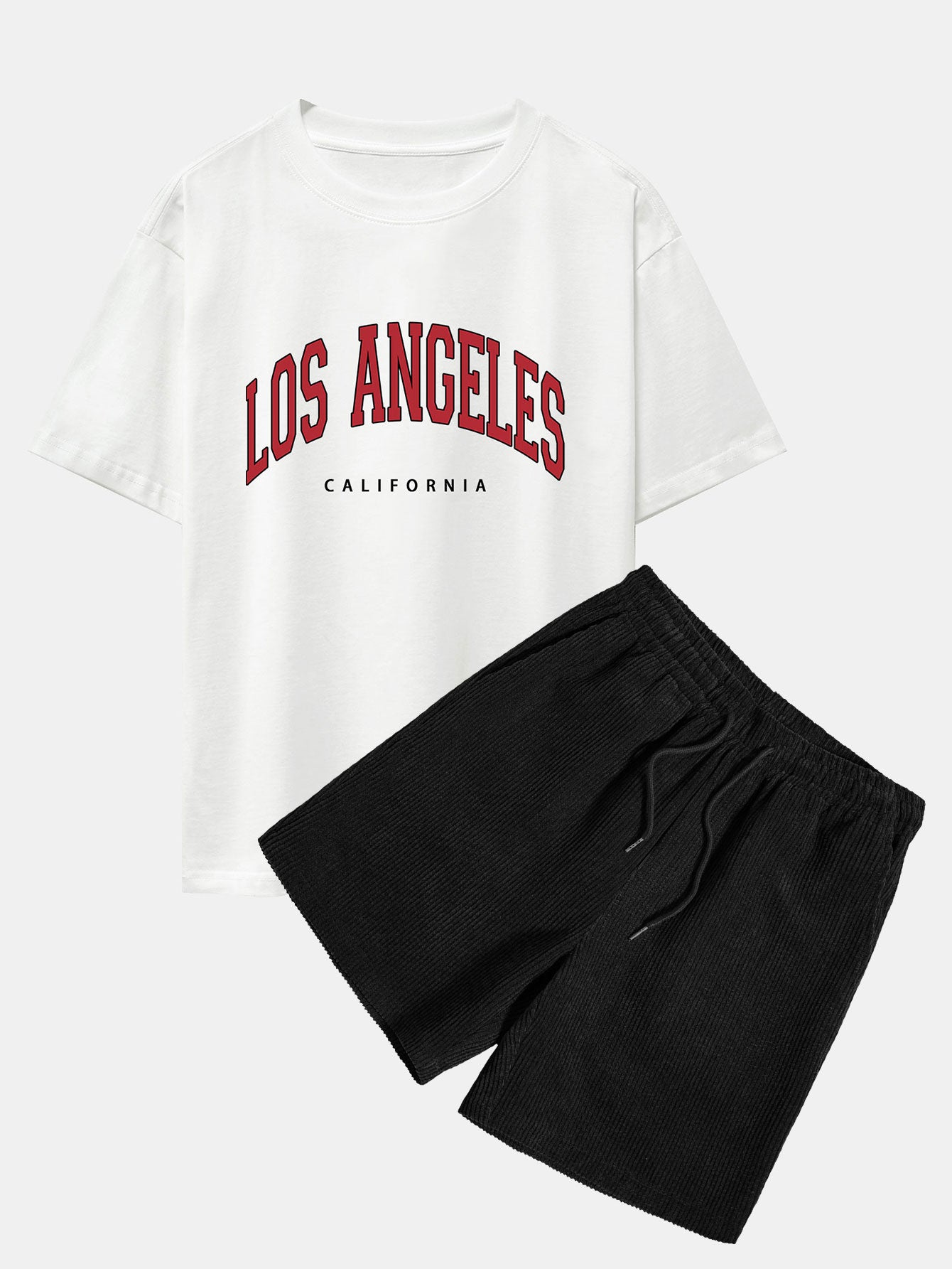 Los Angeles Print Drop Shoulder Oversize T-Shirt & Corduroy Shorts