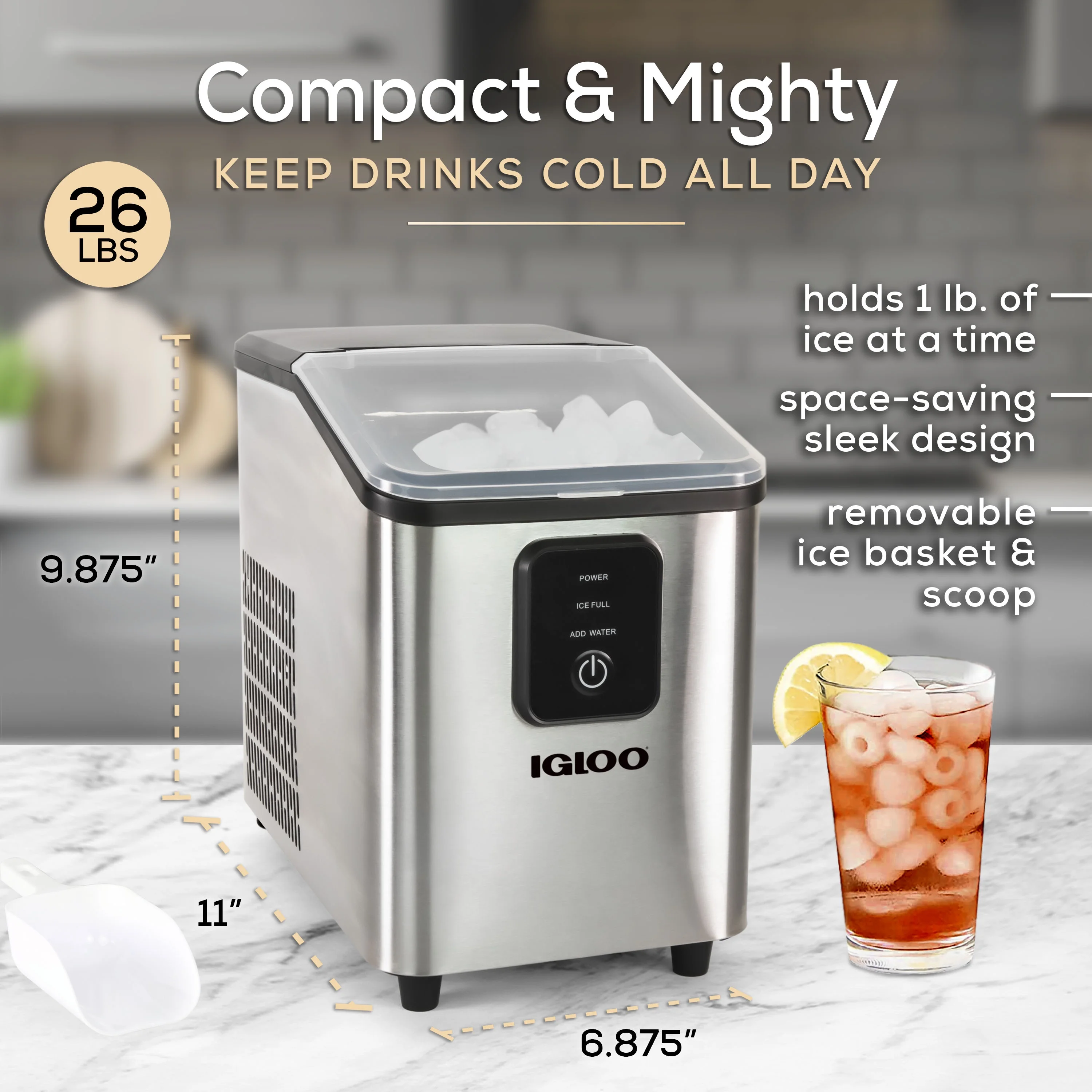 Igloo Self-Cleaning Countertop Ice Maker - Compact and Portable - Creates 26 lbs. Per Day, 8 Pieces Ready Every 7-8 Minutes - Includes Ice Scoop and Basket - Aqua - Image 21