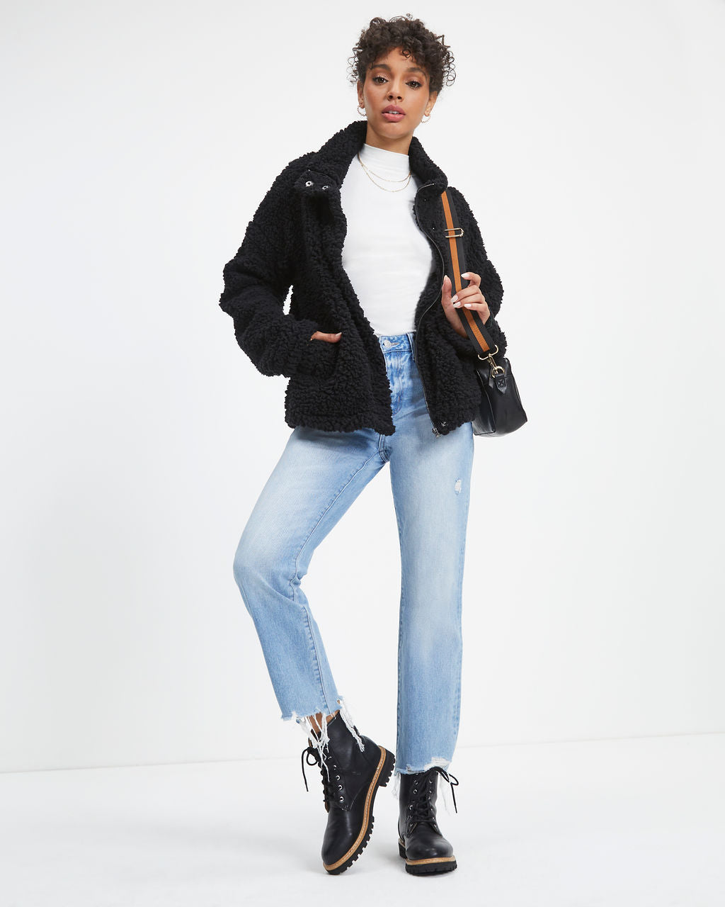 Cabin Dates Pocketed Teddy Jacket - Black - Se7enfashion