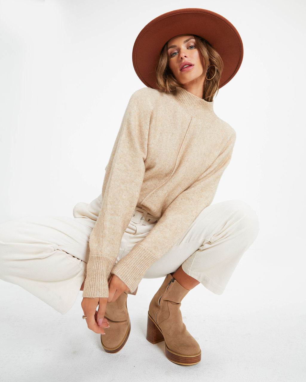 Susana Mock Neck Pullover Sweater - Oatmeal - Se7enfashion