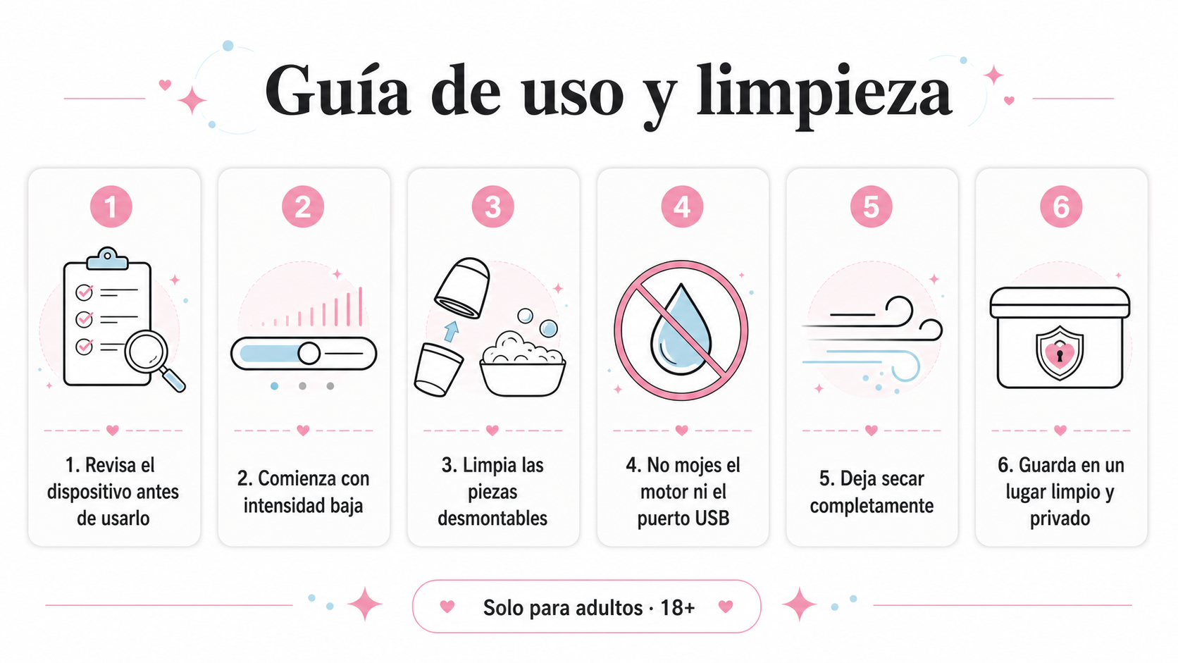 Guía de uso y limpieza para masturbador automático con succión