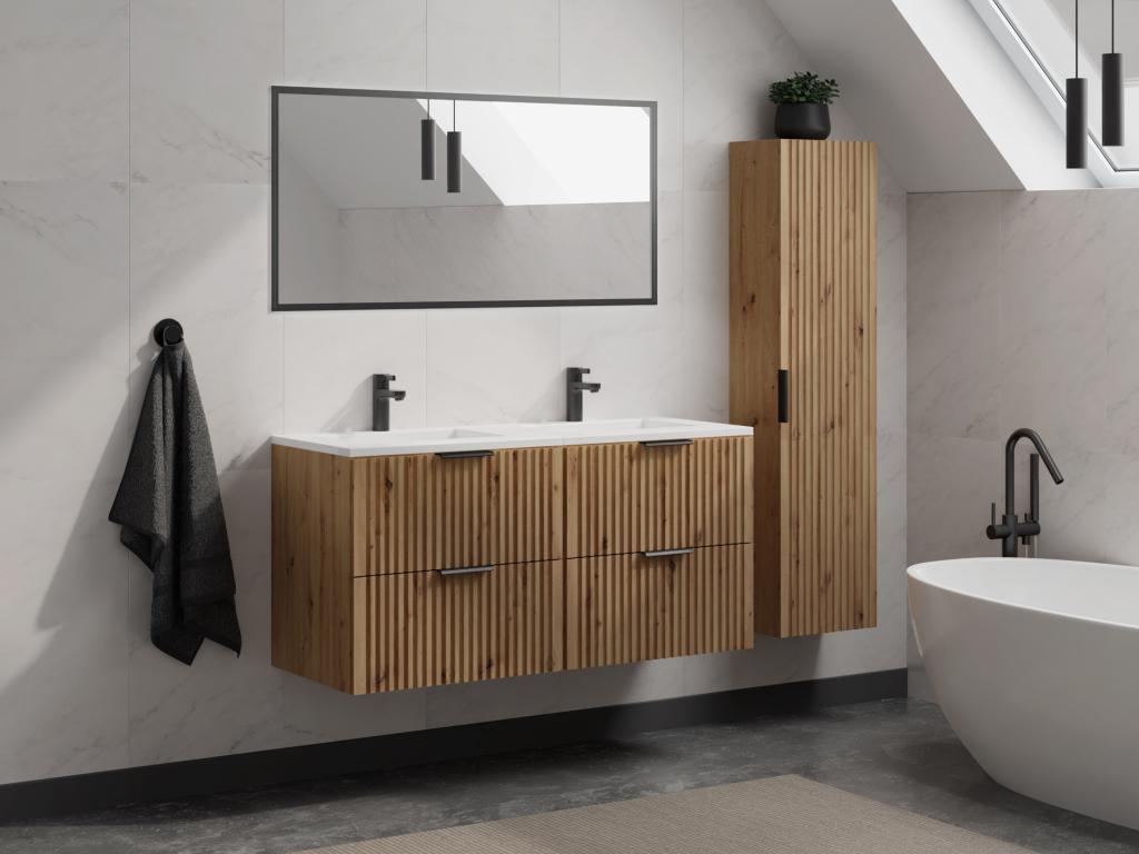 Mueble de baño flotante con lavabo empotrado y armario - Natural claro - 120 cm - ZEVARA