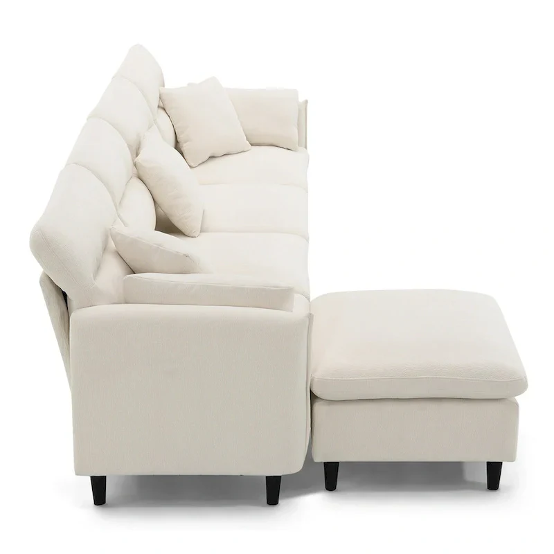 110-Inch L-Shaped 5-Seater Sectional Sofa with Removable Ottoman, Cloud Chenille Fabric, and 5 Cushions