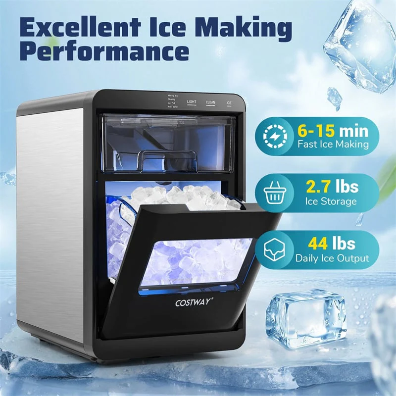 Eletriclife Countertop Nugget Ice Maker 44LBS/24H Soft Chewable Ice Machine with Self-Cleaning for Home Bar
