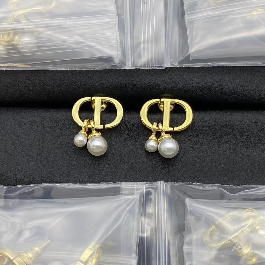 Dior CD with Two Pearl Charms Earrings - Original Replica Club