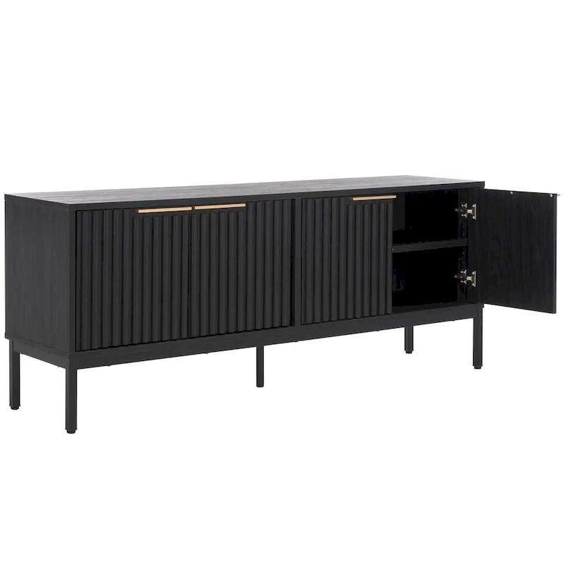 Mid Century TV Stand with Tambour Doors and Storage Drawers